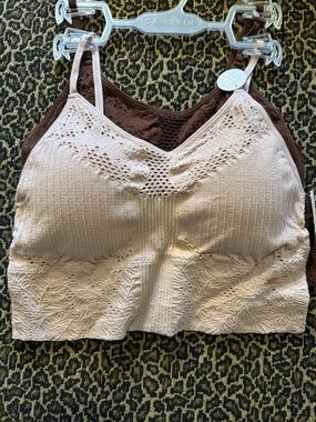 Danskin Light Pink & Brown Lace-Trim Seamless Bralettes Two Pack Size Large